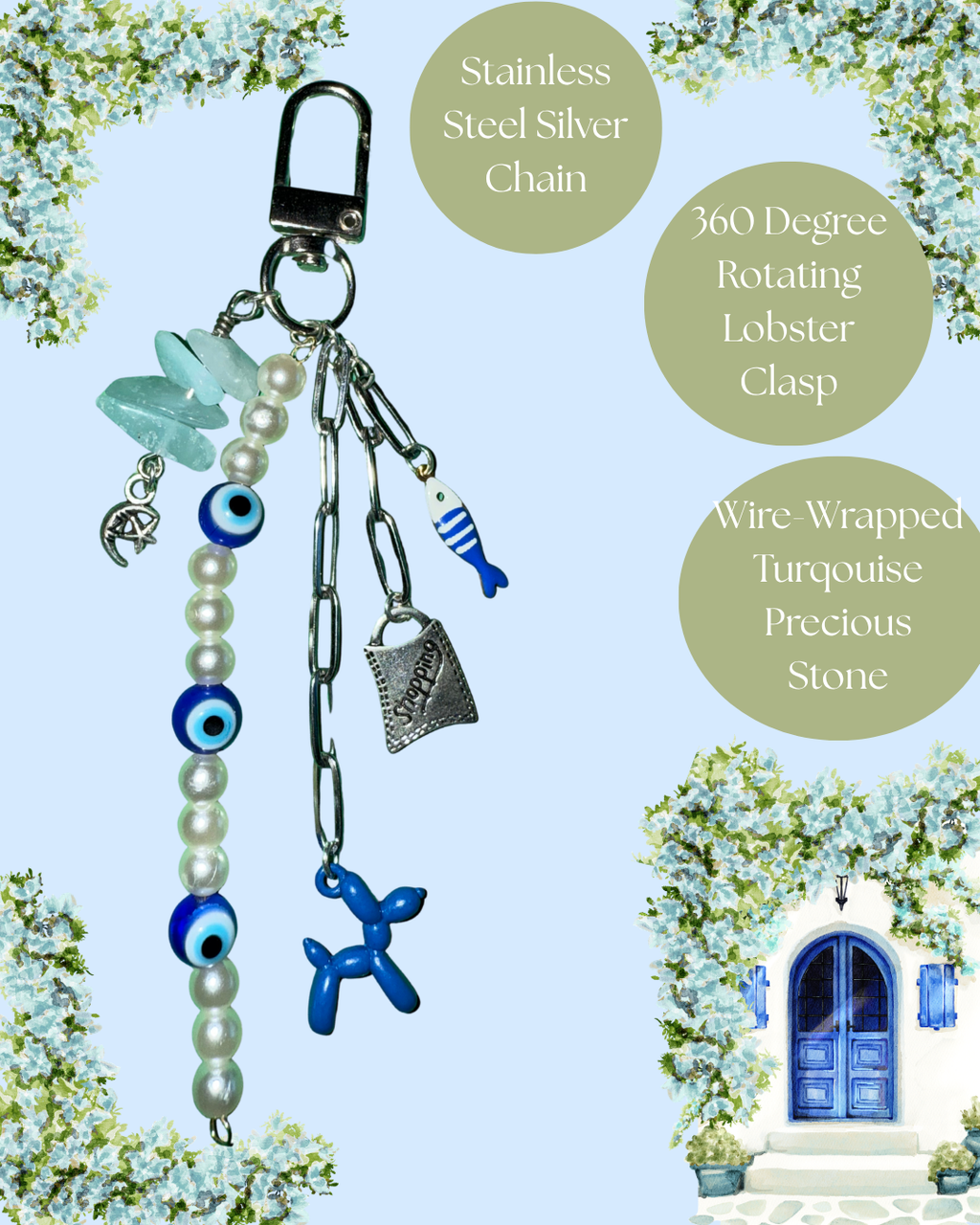 Santorini Days Silver Purse Chain / Keychain
