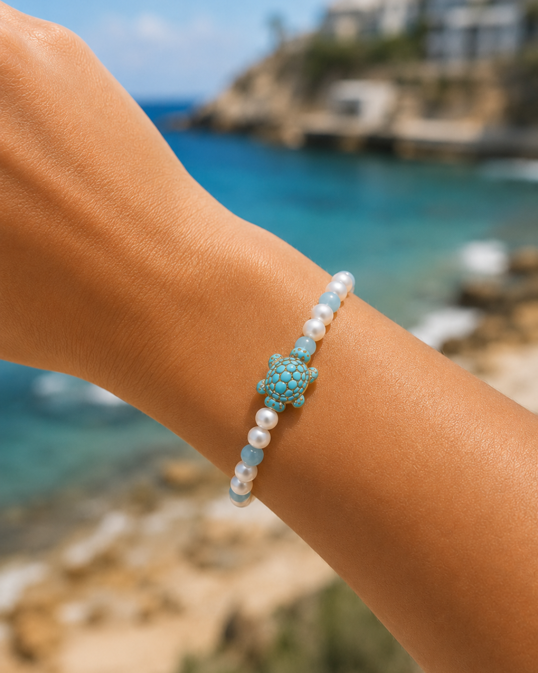 Turquoise Turtle Gold-Filled, Beaded, Bracelet
