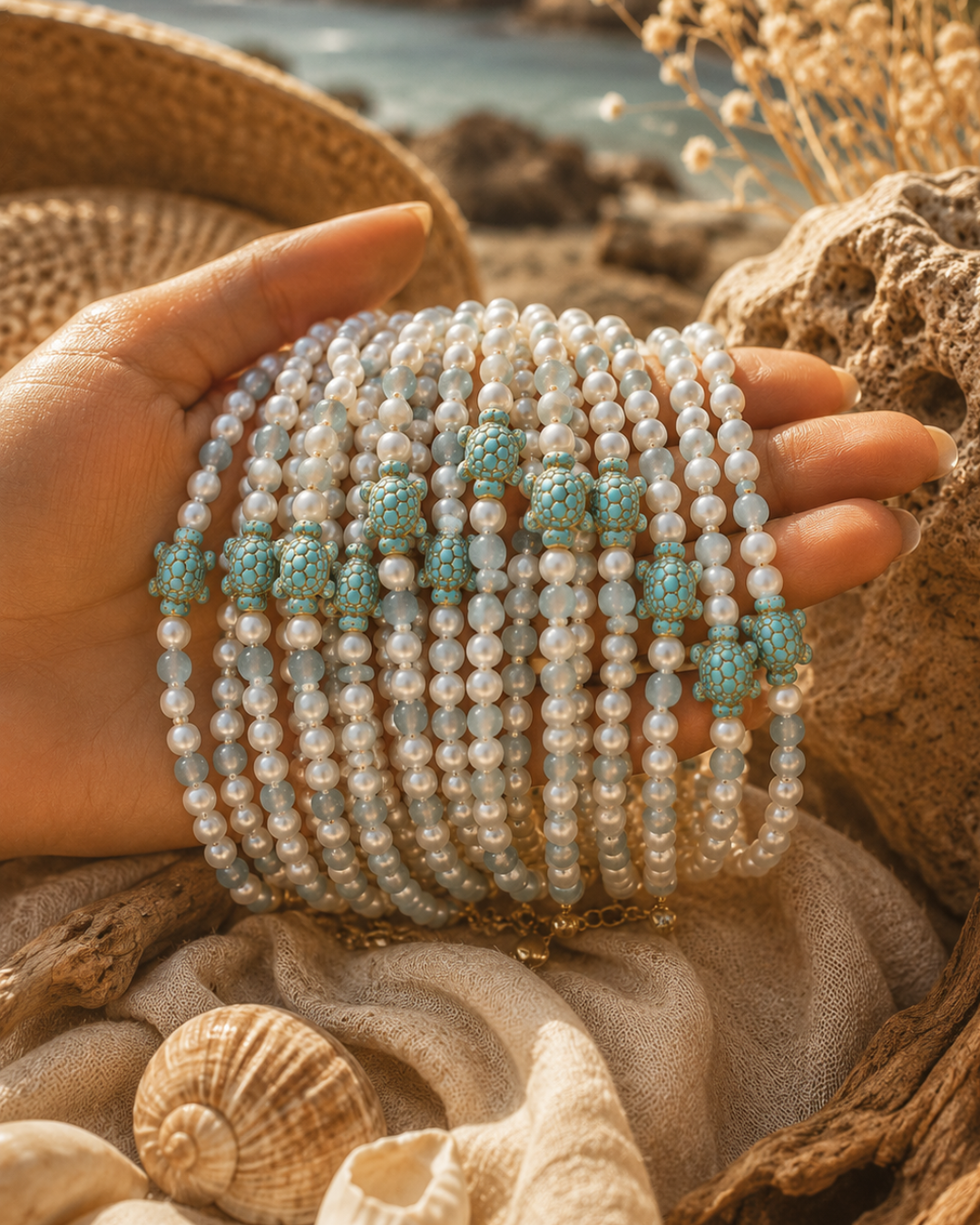 Turquoise Turtle Gold-Filled, Beaded, Bracelet
