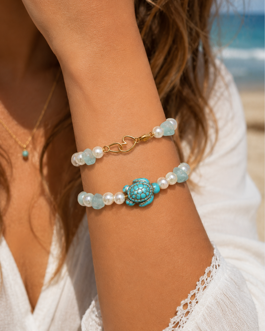Turquoise Turtle Gold-Filled, Beaded, Bracelet